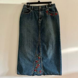 Embroidered Denim Y2K Maxi Skirt